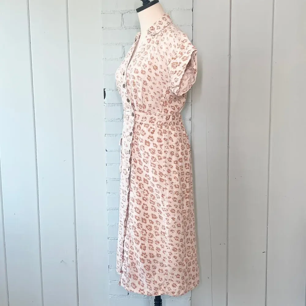 JOIE Coady Linen Midi Dress XS Leopard Print Tan Ivory - Picture 9 of 10